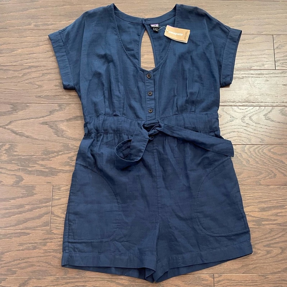 NWT, Patagonia Women's Organic Cotton Gauze Romper, Stone Blue, SZ Small